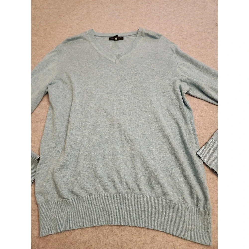 Banana Republic Sweater Mens‎ Large Beached Aqua Silk Linen V Neck Lightweight